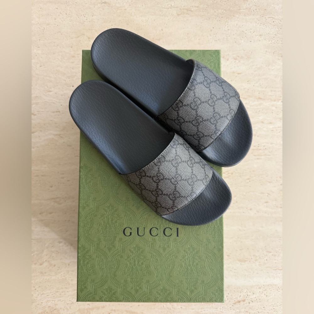 NWB GUCCI GG Supreme Slide (Men) Grey/Black Designer Sz: 7 - Picture 3 of 16